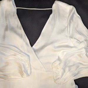 DB Studio White Satin Ruffled Tie Back Long Sleeve Womens Dress size L